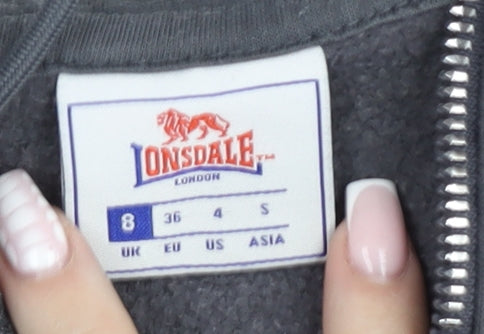 Lonsdale Women’s Grey Half Zip Hoodie Size 8 Small Pullover Sweatshirt