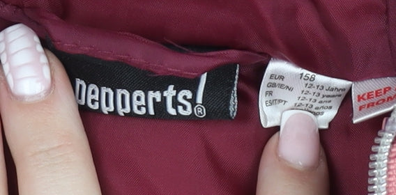 Brand and care label for Deeperts girls’ pink hooded puffer jacket 12-13 years winter coat