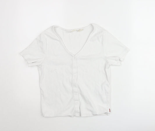 Levi's Women's White Button-Up Short Sleeve Cotton Top Size L