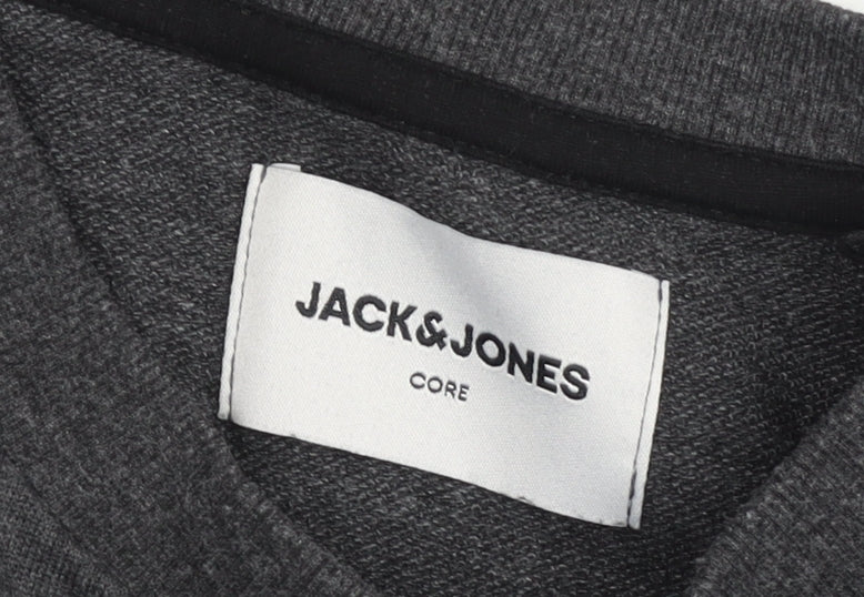 Jack & Jones Men's Black Grey Logo Sweatshirt L Regular Fit