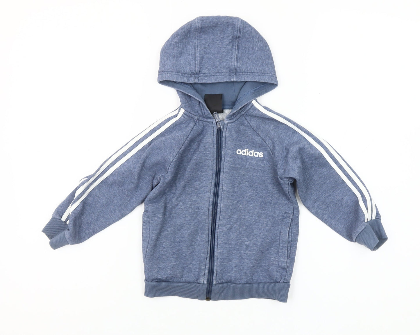 Adidas Boys Blue Full Zip Hoodie 2-3 Years Cotton Blend Sportswear
