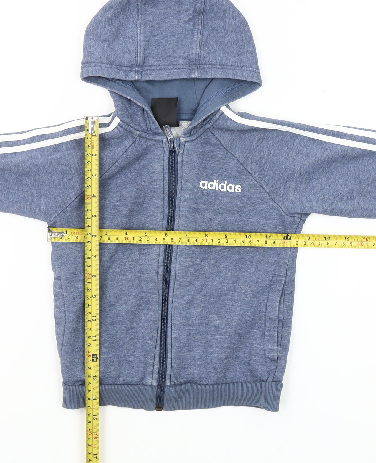 Adidas Boys Blue Full Zip Hoodie 2-3 Years Cotton Blend Sportswear