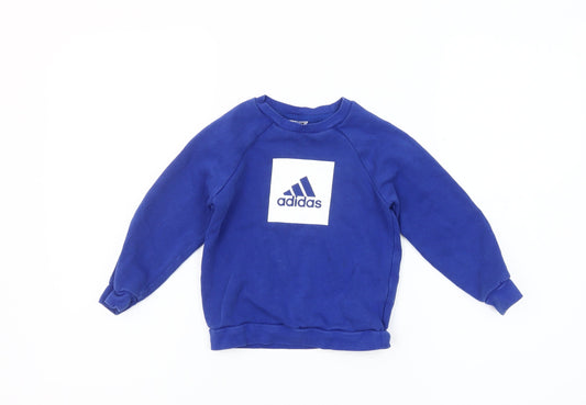 Adidas Boys Blue Pullover Sweatshirt 2-3 Years Fleece Cotton Logo Top