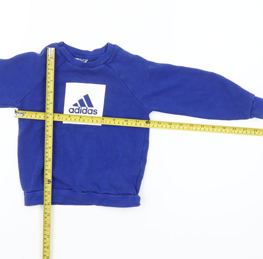 Adidas Boys Blue Pullover Sweatshirt 2-3 Years Fleece Cotton Logo Top