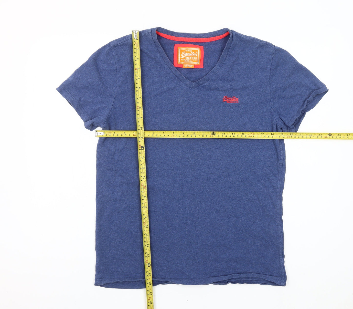 Superdry Men's Blue V-Neck Short Sleeve Cotton T-Shirt Size L