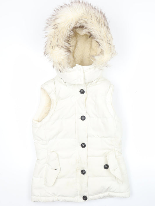 Jack Wills Womens Ivory Hooded Puffer Gilet Size 8 Winter Waistcoat