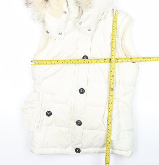 Jack Wills Womens Ivory Hooded Puffer Gilet Size 8 Winter Waistcoat