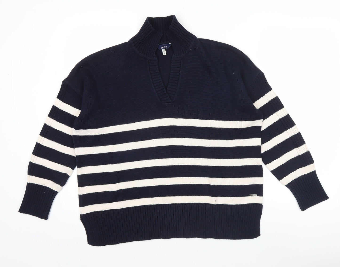 Joules Women's Blue Striped Cotton V-Neck Jumper Size 14