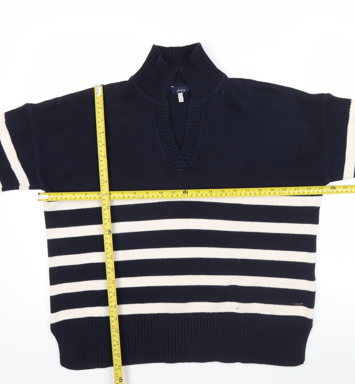 Joules Women's Blue Striped Cotton V-Neck Jumper Size 14