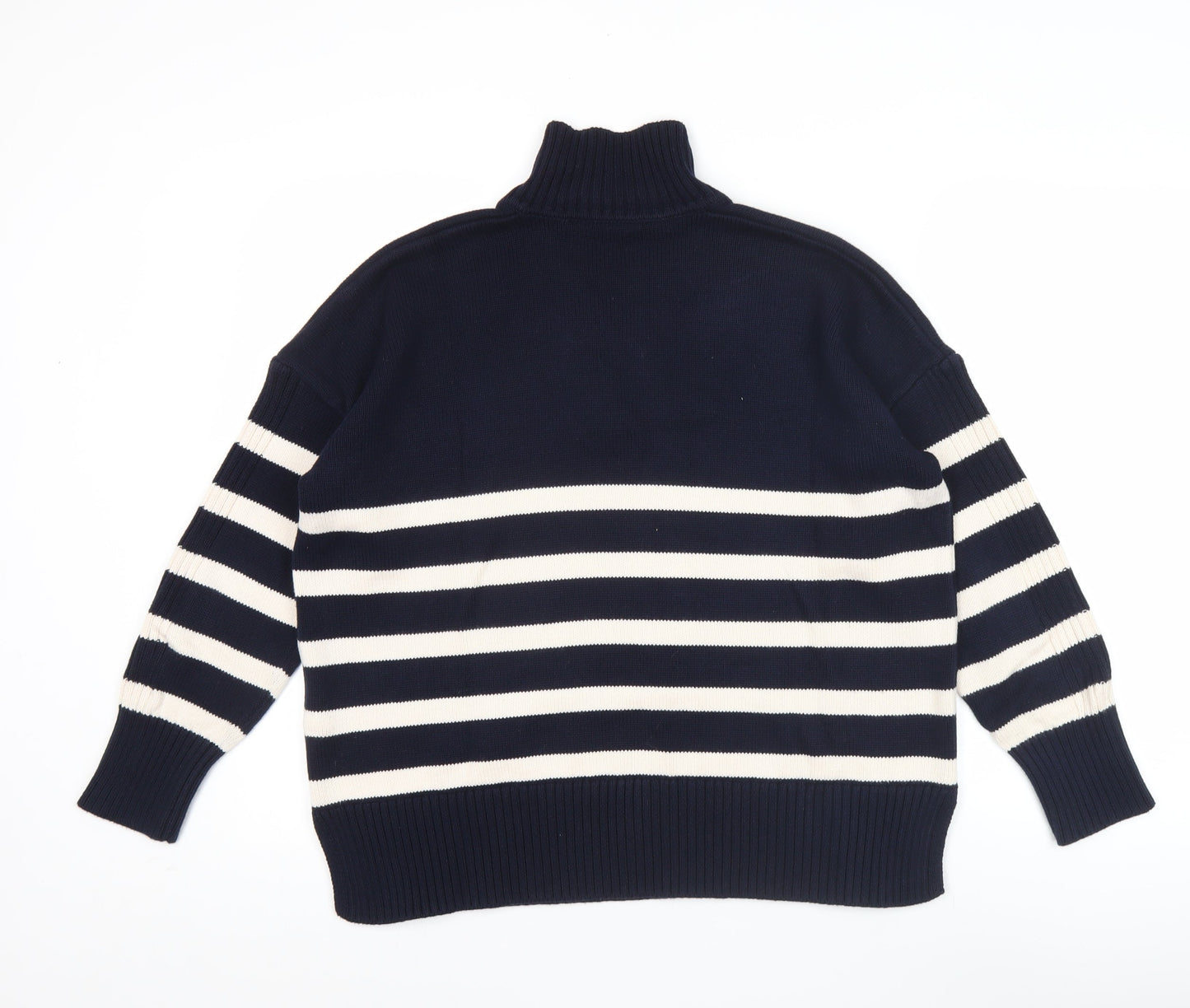 Joules Women's Blue Striped Cotton V-Neck Jumper Size 14