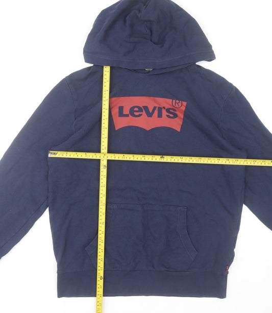 Levi's Men's Blue Pullover Hoodie M Logo Cotton Sweatshirt