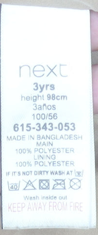Brand and care label for Next girls’ beige teddy fleece mid-length coat 3 years lined winter jacket