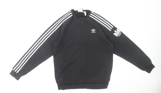 Adidas Mens Black Small Pullover Sweatshirt Crew Neck Fleece Logo