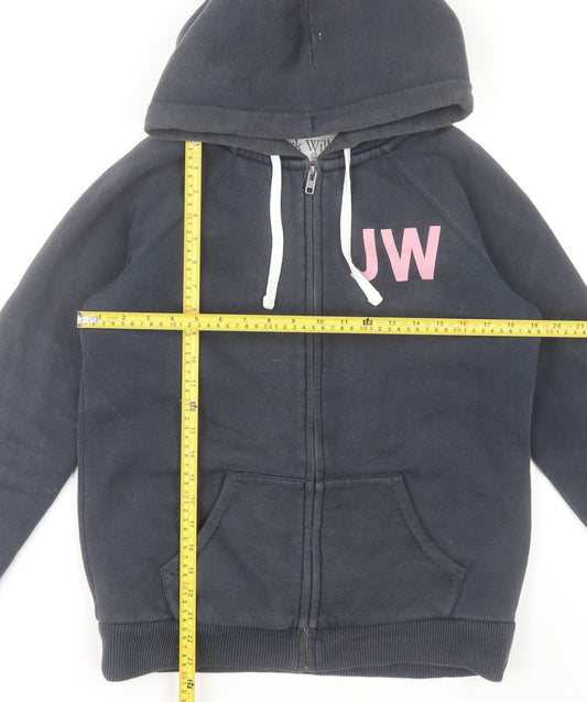 Jack Wills Womens Navy Blue Full Zip Hoodie UK 12 Lined Casual