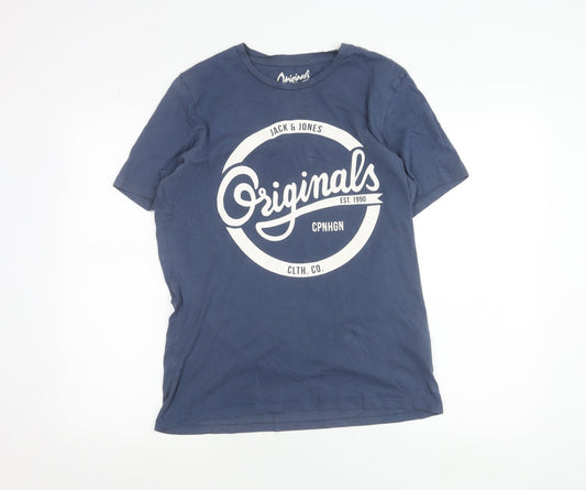 Jack & Jones Originals Men's Blue M Graphic Logo Cotton T-Shirt
