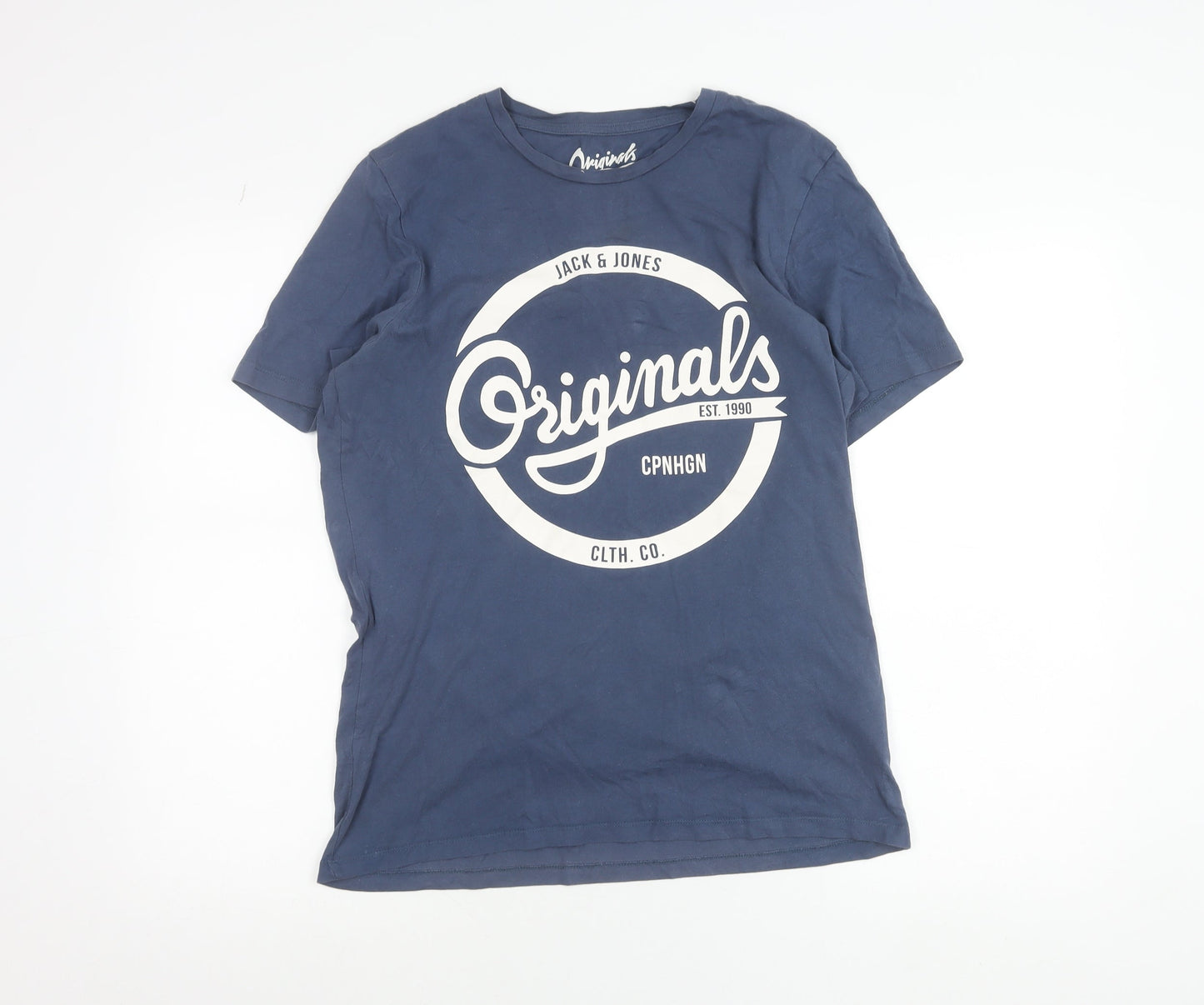 Jack & Jones Originals Men's Blue M Graphic Logo Cotton T-Shirt