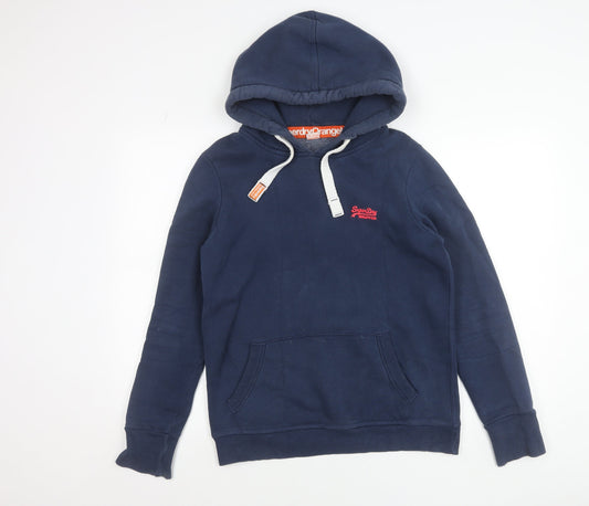 Superdry Men's Blue Pullover Hoodie L Fleece Cotton Blend