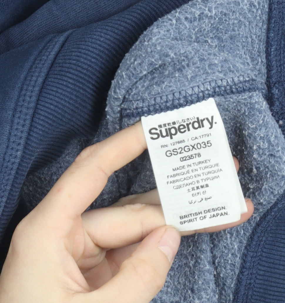 Superdry Men's Blue Pullover Hoodie L Fleece Cotton Blend