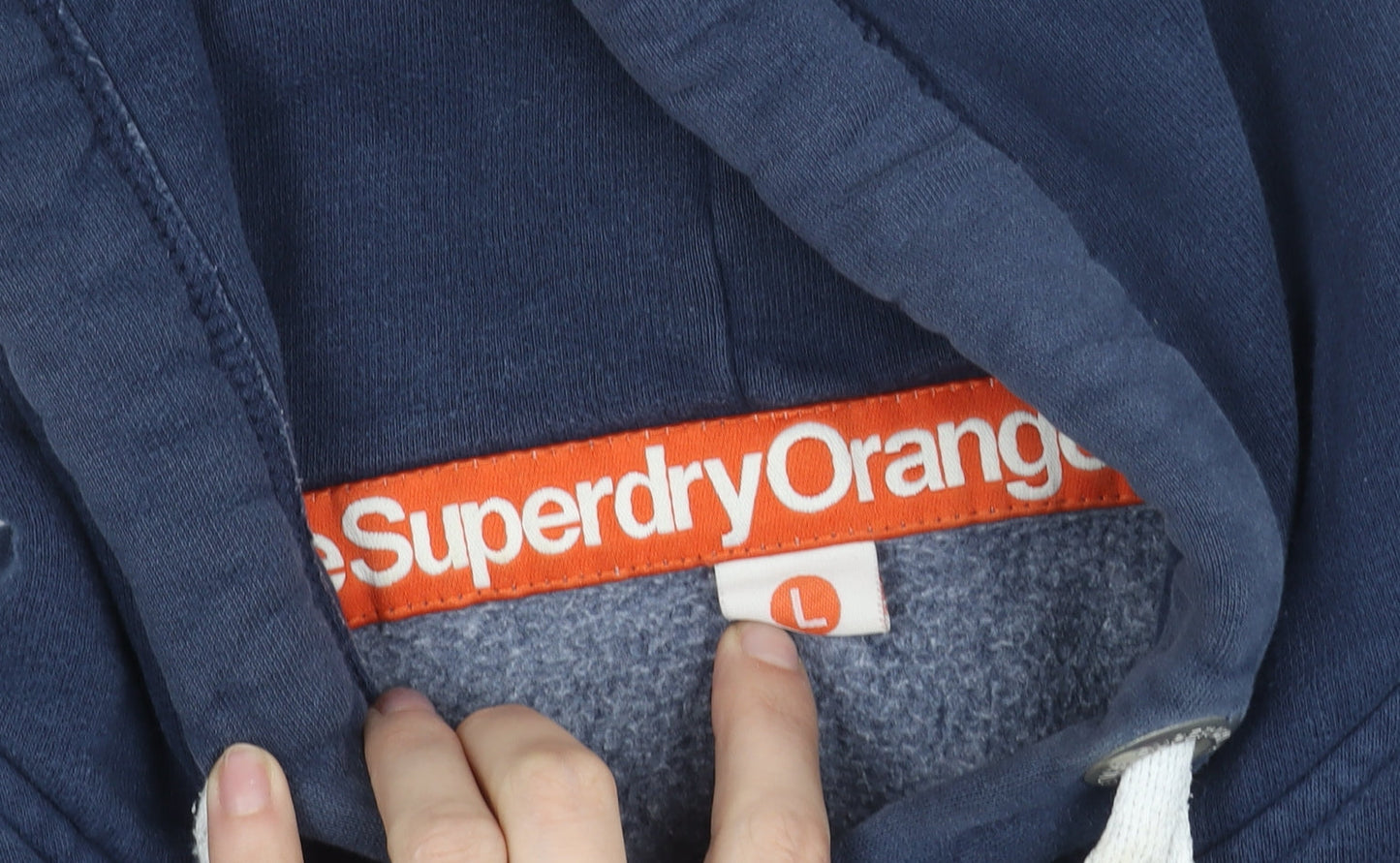 Superdry Men's Blue Pullover Hoodie L Fleece Cotton Blend