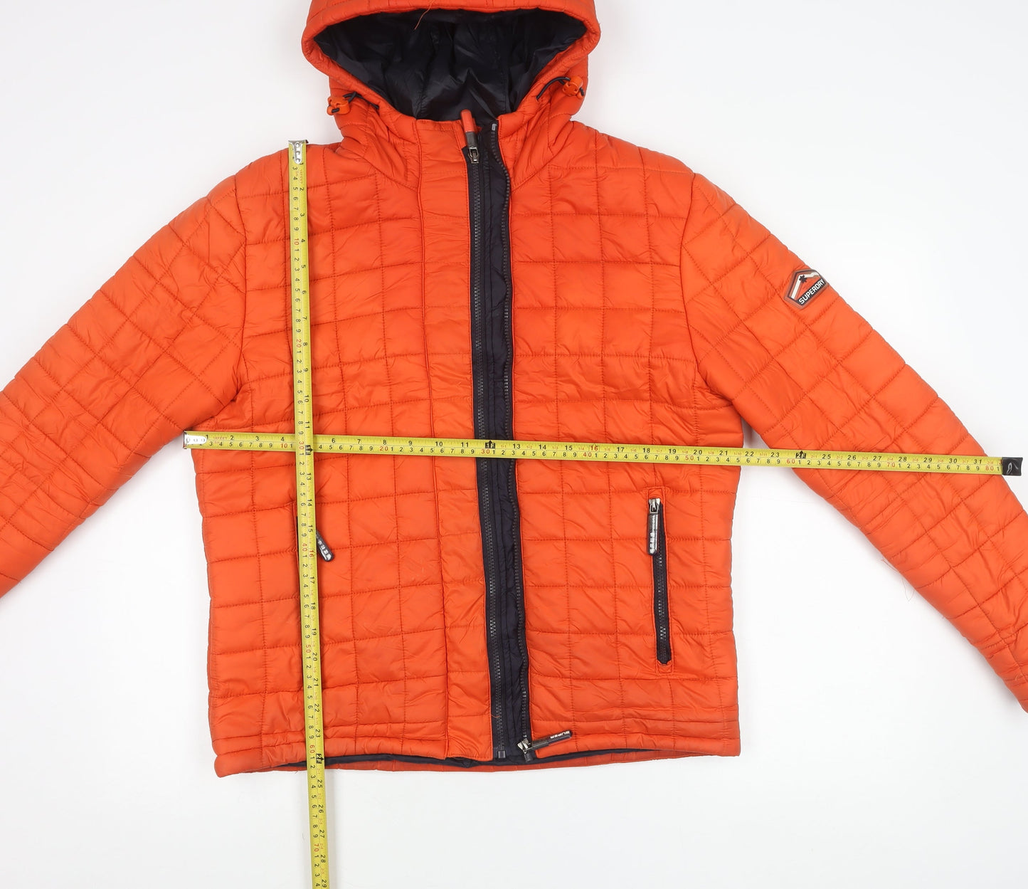Superdry Men's Orange Fuji Puffer Jacket Hooded Size M Regular Fit