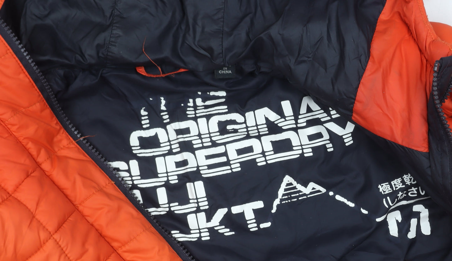 Superdry Men's Orange Fuji Puffer Jacket Hooded Size M Regular Fit
