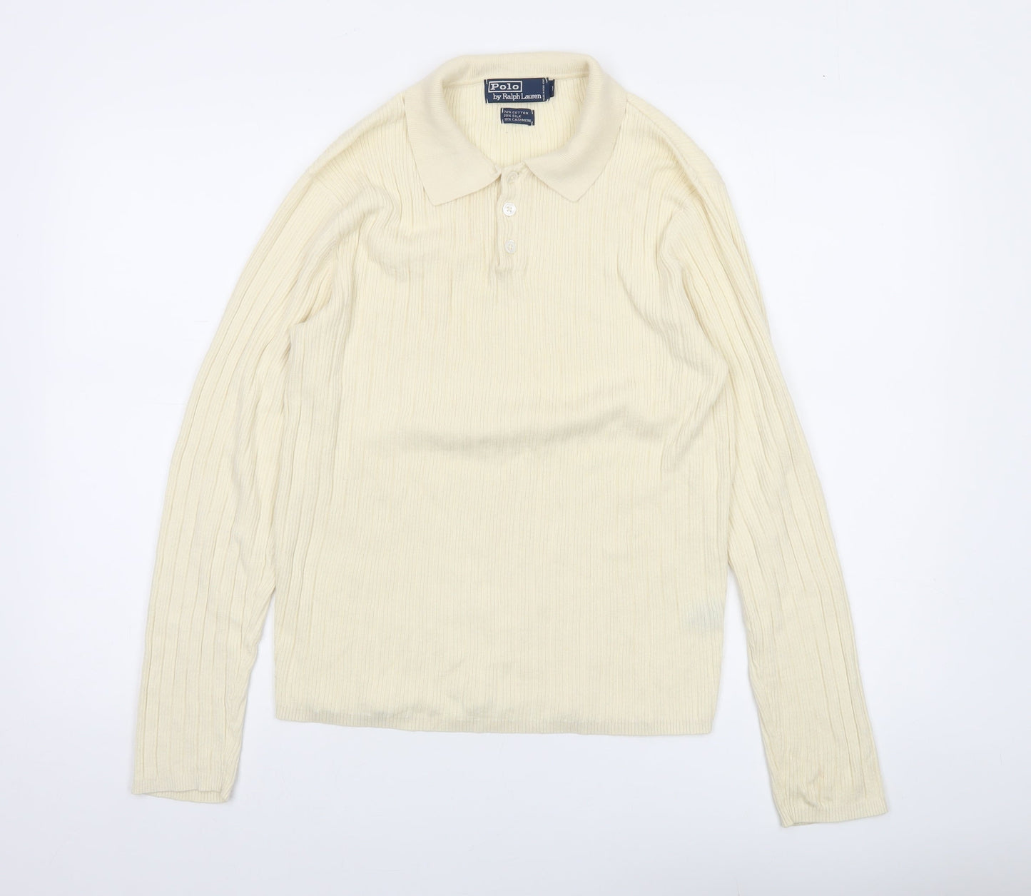 Polo Ralph Lauren Women's Ivory Collared Henley Jumper M Cotton Silk Cashmere