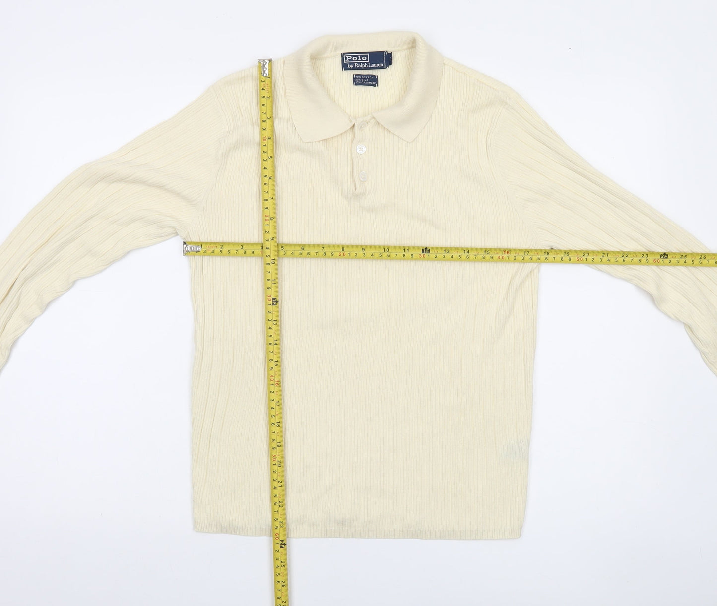 Polo Ralph Lauren Women's Ivory Collared Henley Jumper M Cotton Silk Cashmere
