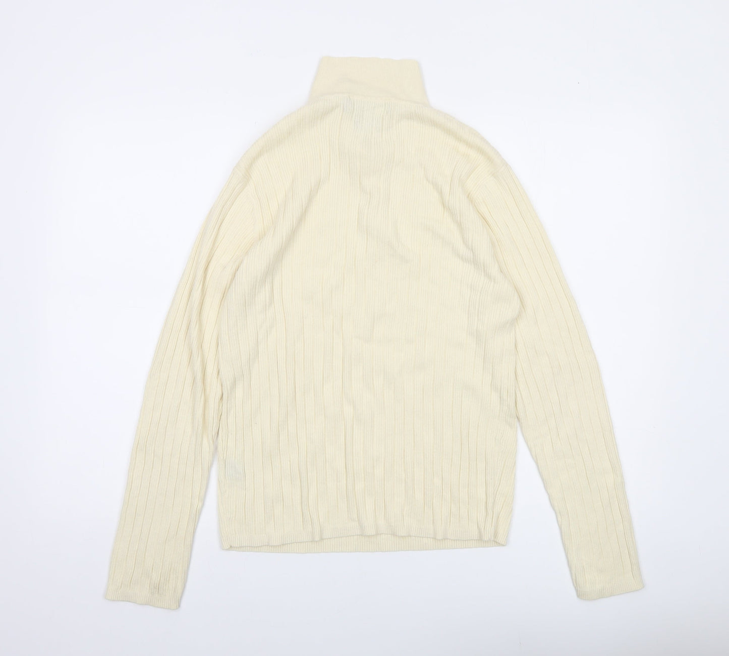 Polo Ralph Lauren Women's Ivory Collared Henley Jumper M Cotton Silk Cashmere