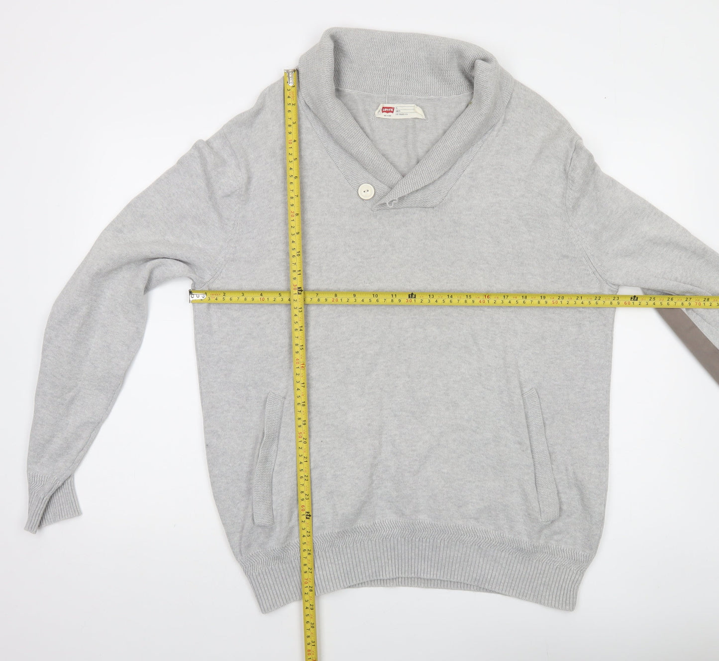 Levi's Men's Grey Cotton Slim Fit Shawl Collar Jumper XL