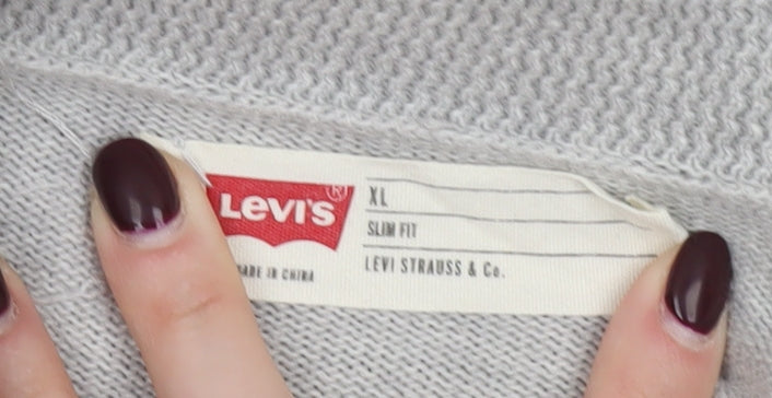 Levi's Men's Grey Cotton Slim Fit Shawl Collar Jumper XL