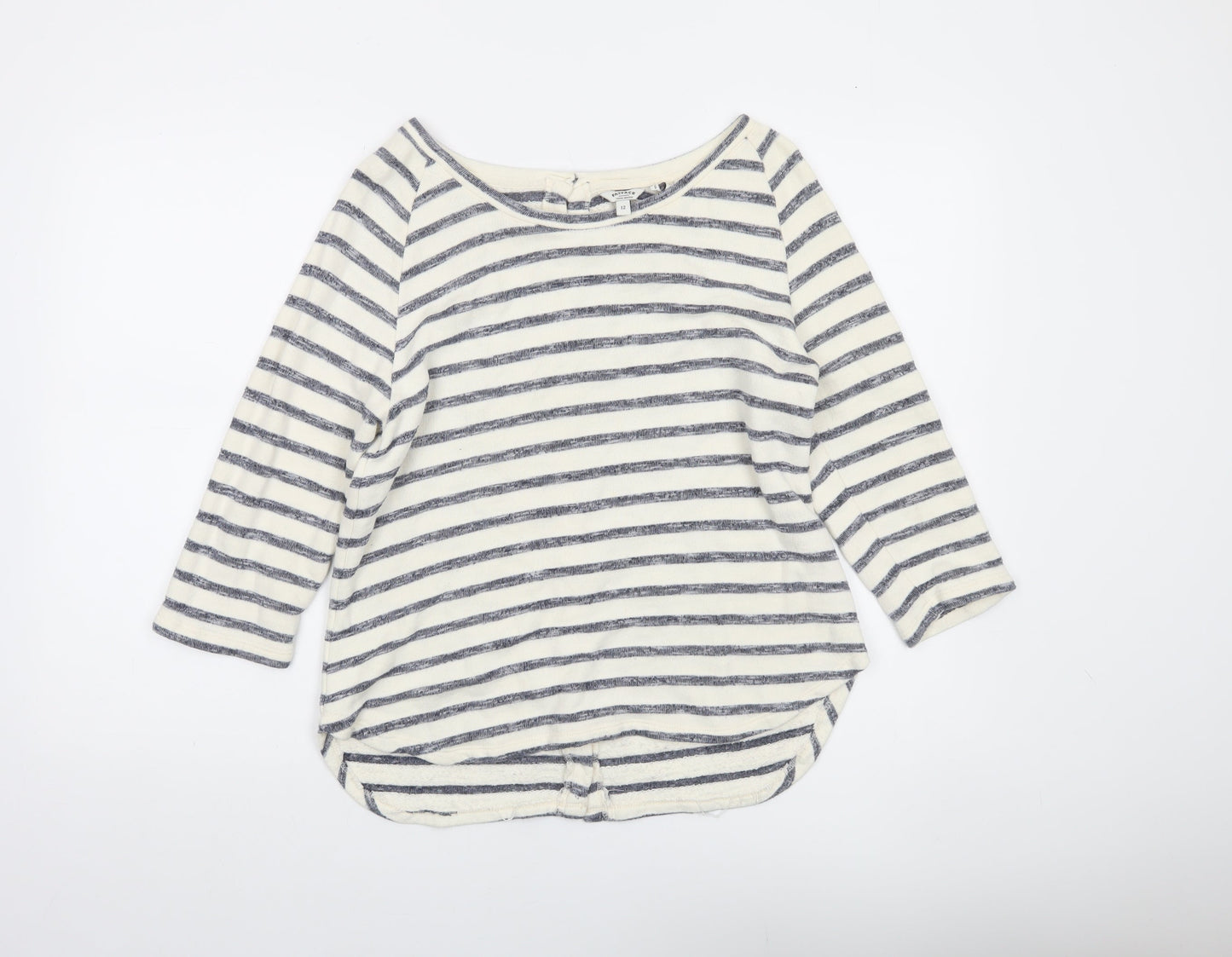 FatFace Women Blue Stripe 3/4 Sleeve Boat Neck Top Size 12