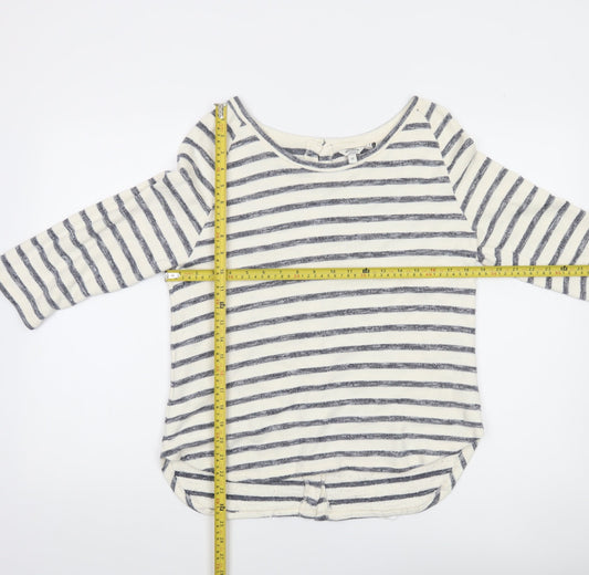 FatFace Women Blue Stripe 3/4 Sleeve Boat Neck Top Size 12