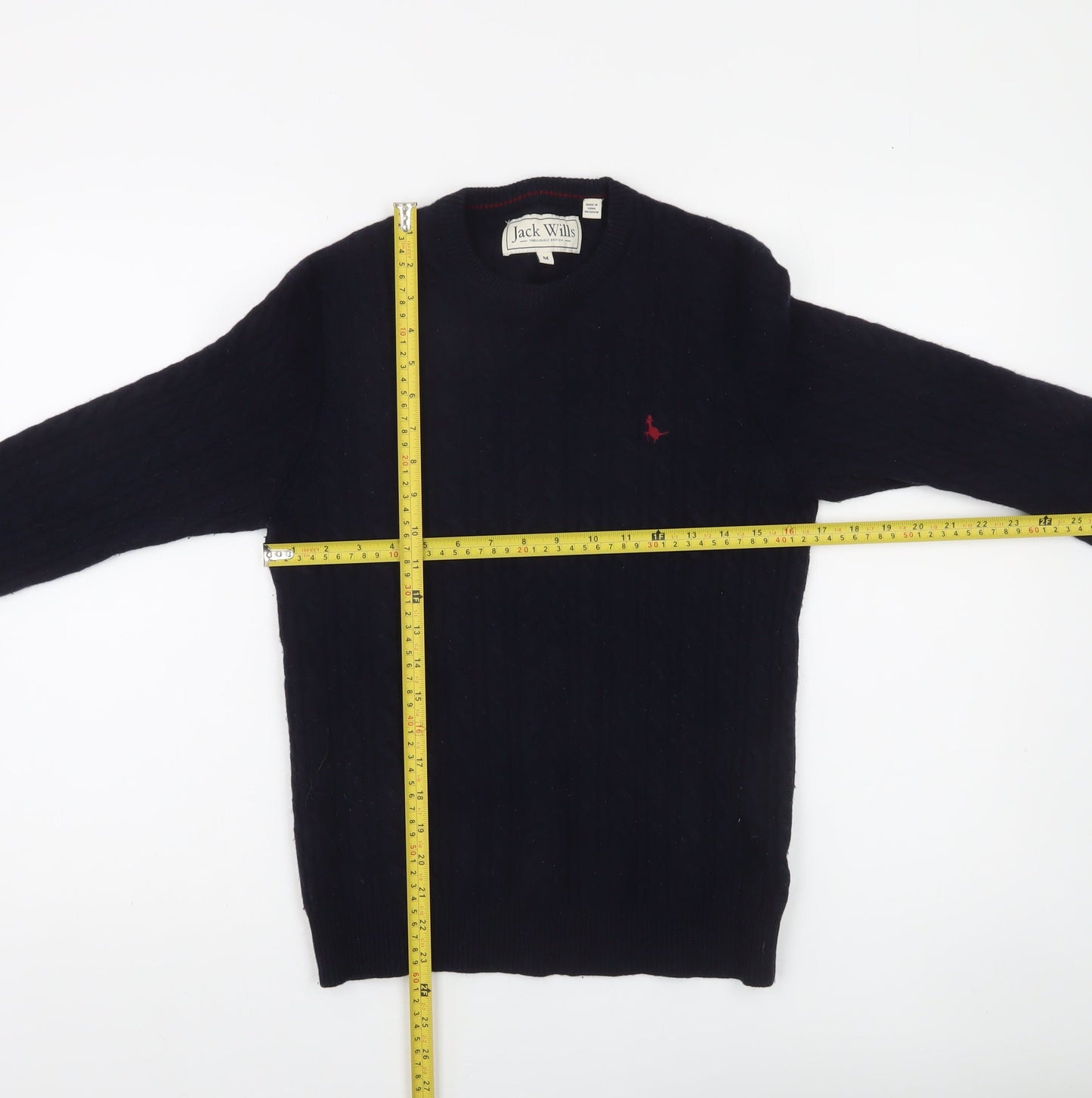 Jack Wills Women Blue Cable-Knit Merino Wool Jumper M