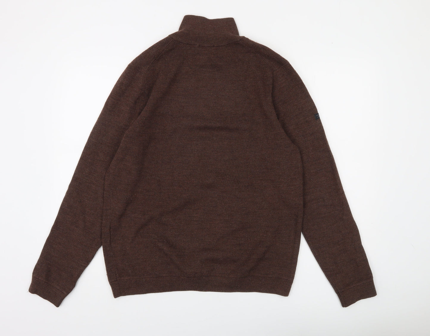 Superdry Men’s Brown 2XL Half Zip Wool Jumper High Neck Knitwear