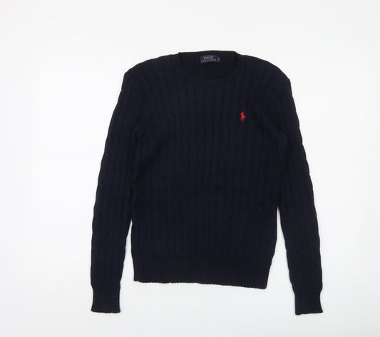 Ralph Lauren Women's Blue Cable-Knit Cotton Crew Jumper S