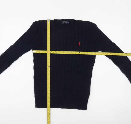 Ralph Lauren Women's Blue Cable-Knit Cotton Crew Jumper S