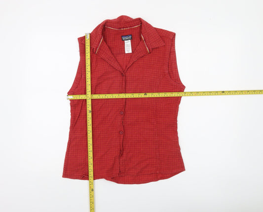 Patagonia Women's Red Collared Sleeveless Organic Cotton Blouse Size 12