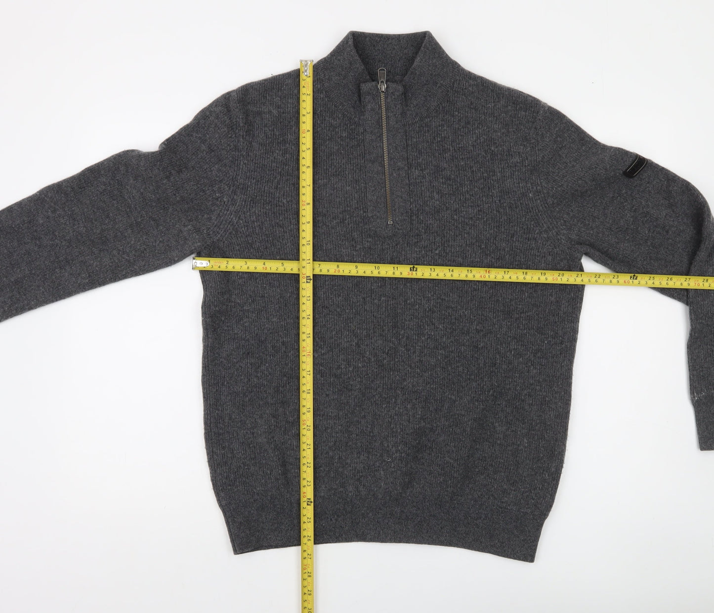 Barbour International Mens Grey Wool Cotton 1/2 Zip Jumper Size S