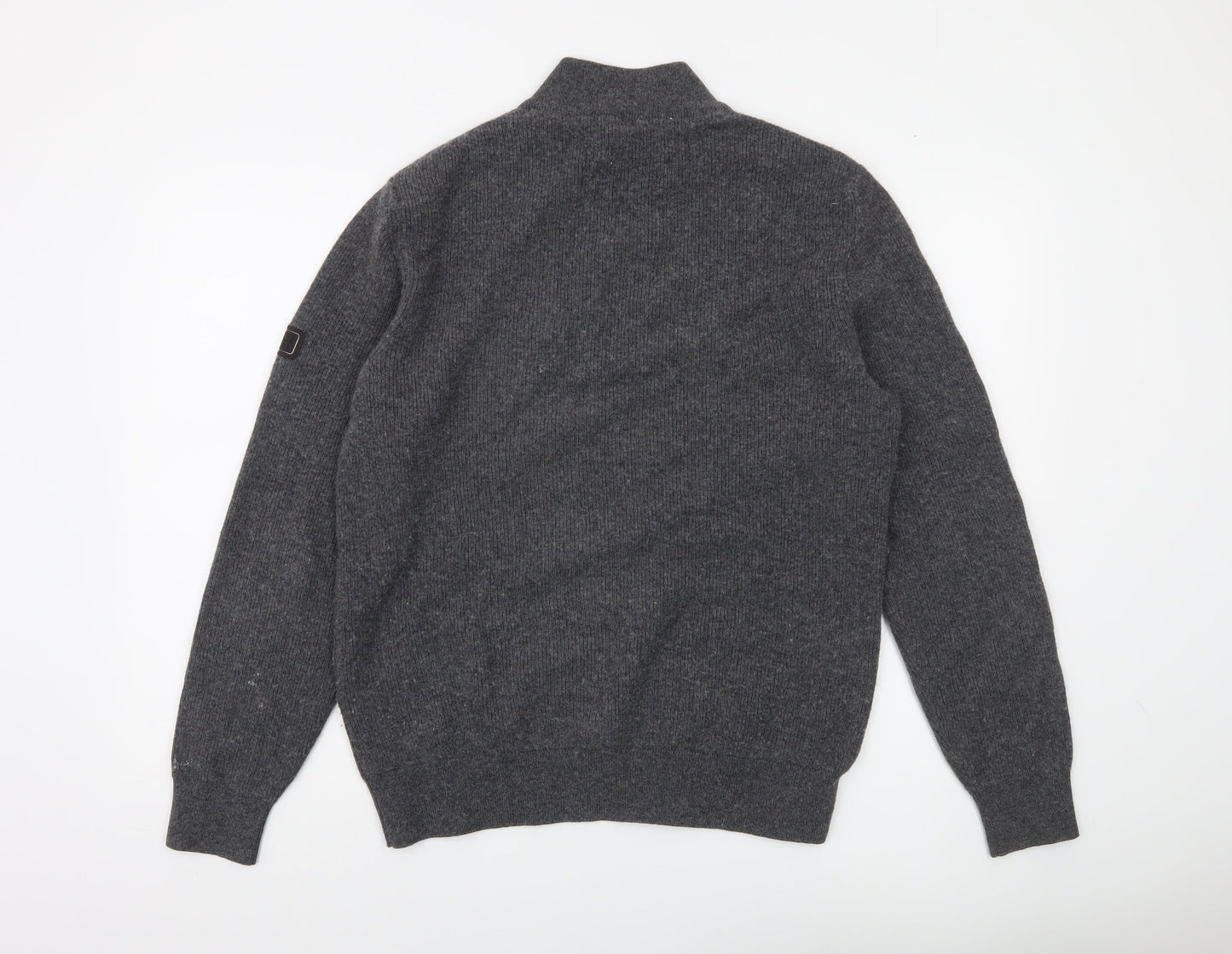 Barbour International Mens Grey Wool Cotton 1/2 Zip Jumper Size S