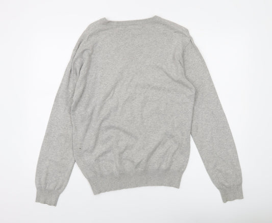 French Connection Men's Grey Cotton V-Neck Jumper Size M