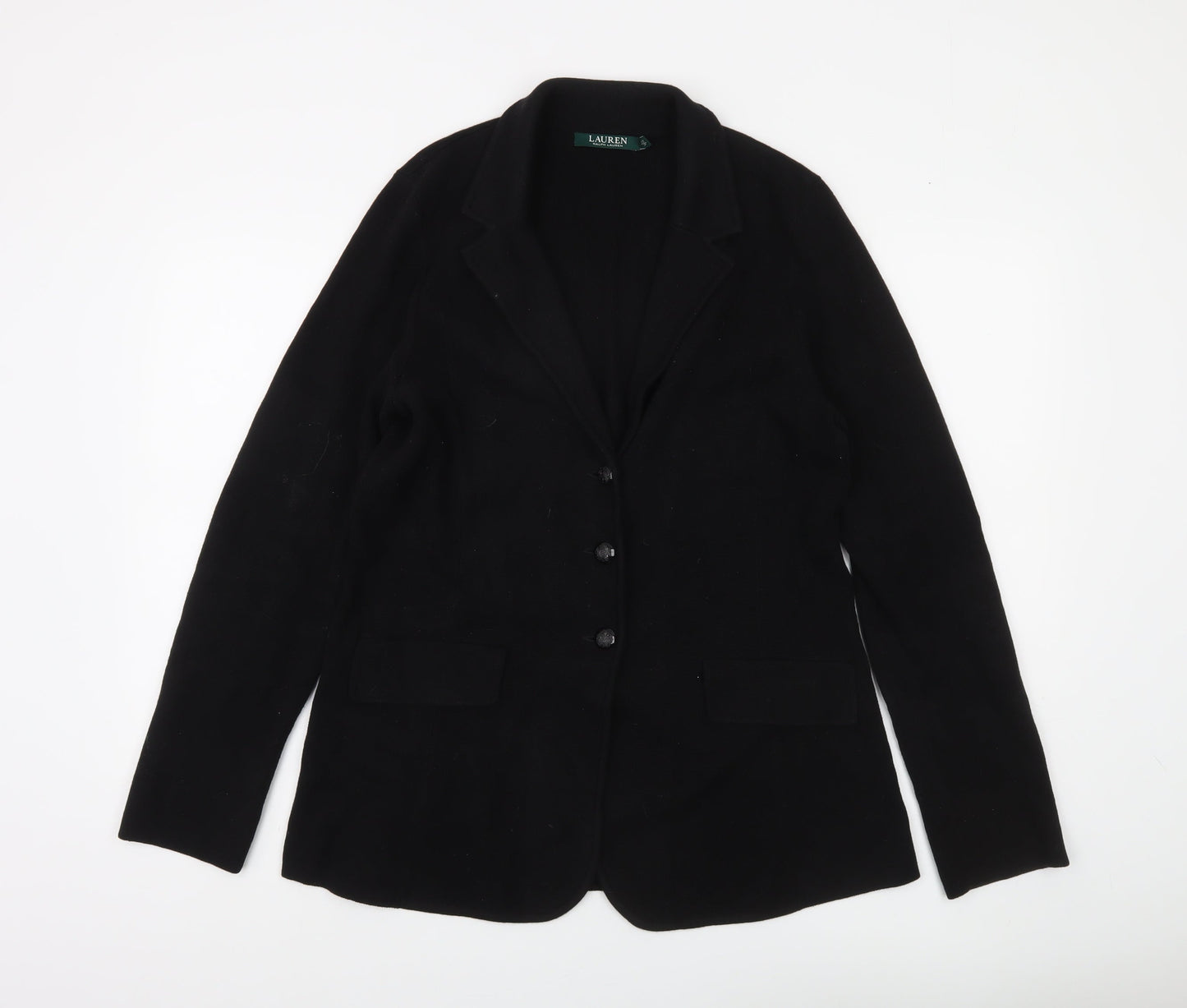 Ralph Lauren Womens Black Cotton Knit Cardigan XL Classic Collared