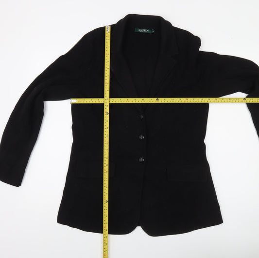 Ralph Lauren Womens Black Cotton Knit Cardigan XL Classic Collared