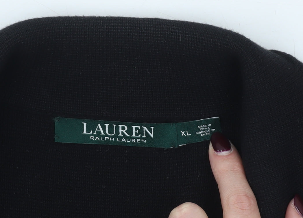 Ralph Lauren Womens Black Cotton Knit Cardigan XL Classic Collared