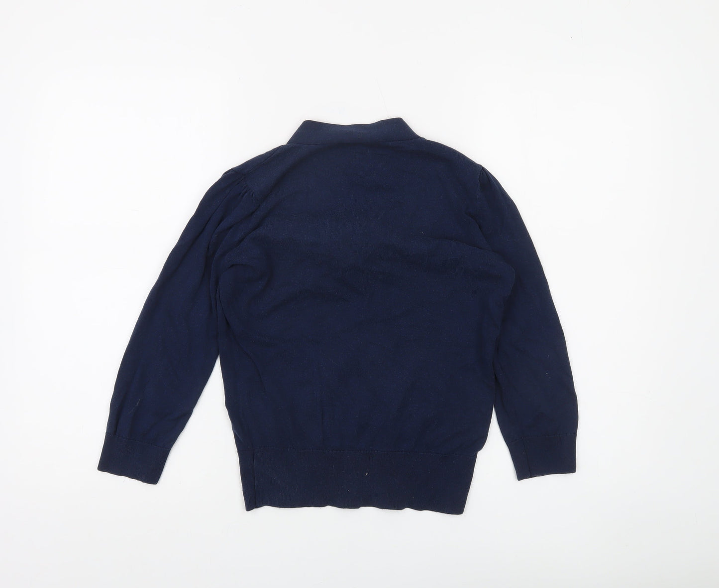 Ralph Lauren Women's Blue Bow V-Neck Cotton Jumper XS