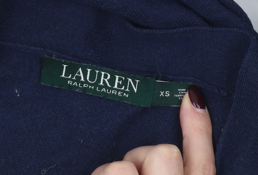 Ralph Lauren Women's Blue Bow V-Neck Cotton Jumper XS