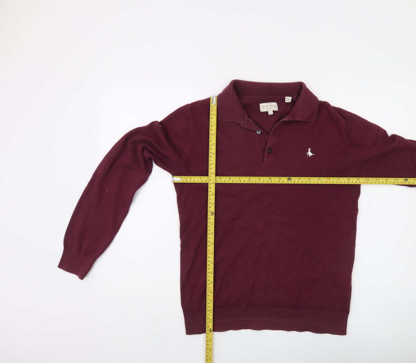 Jack Wills Men’s Red Collared Henley Jumper Size S Cotton Wool Blend