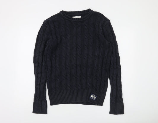 Superdry Men's Blue Cable-Knit Cotton Pullover Jumper Size M