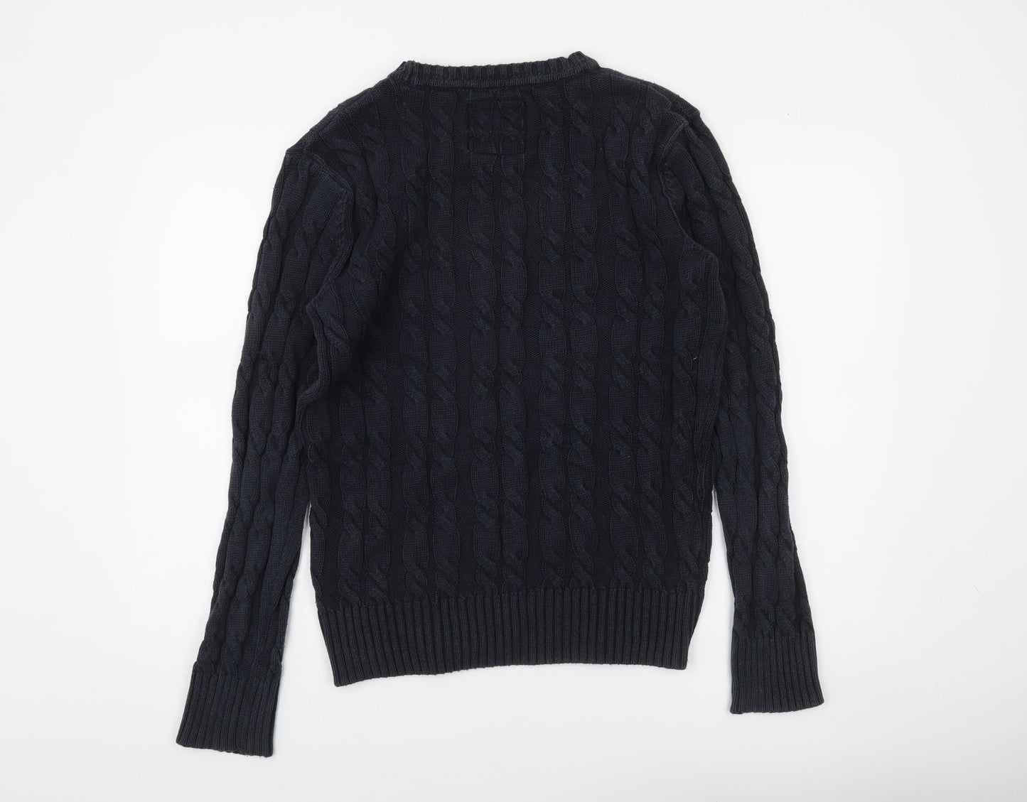 Superdry Men's Blue Cable-Knit Cotton Pullover Jumper Size M