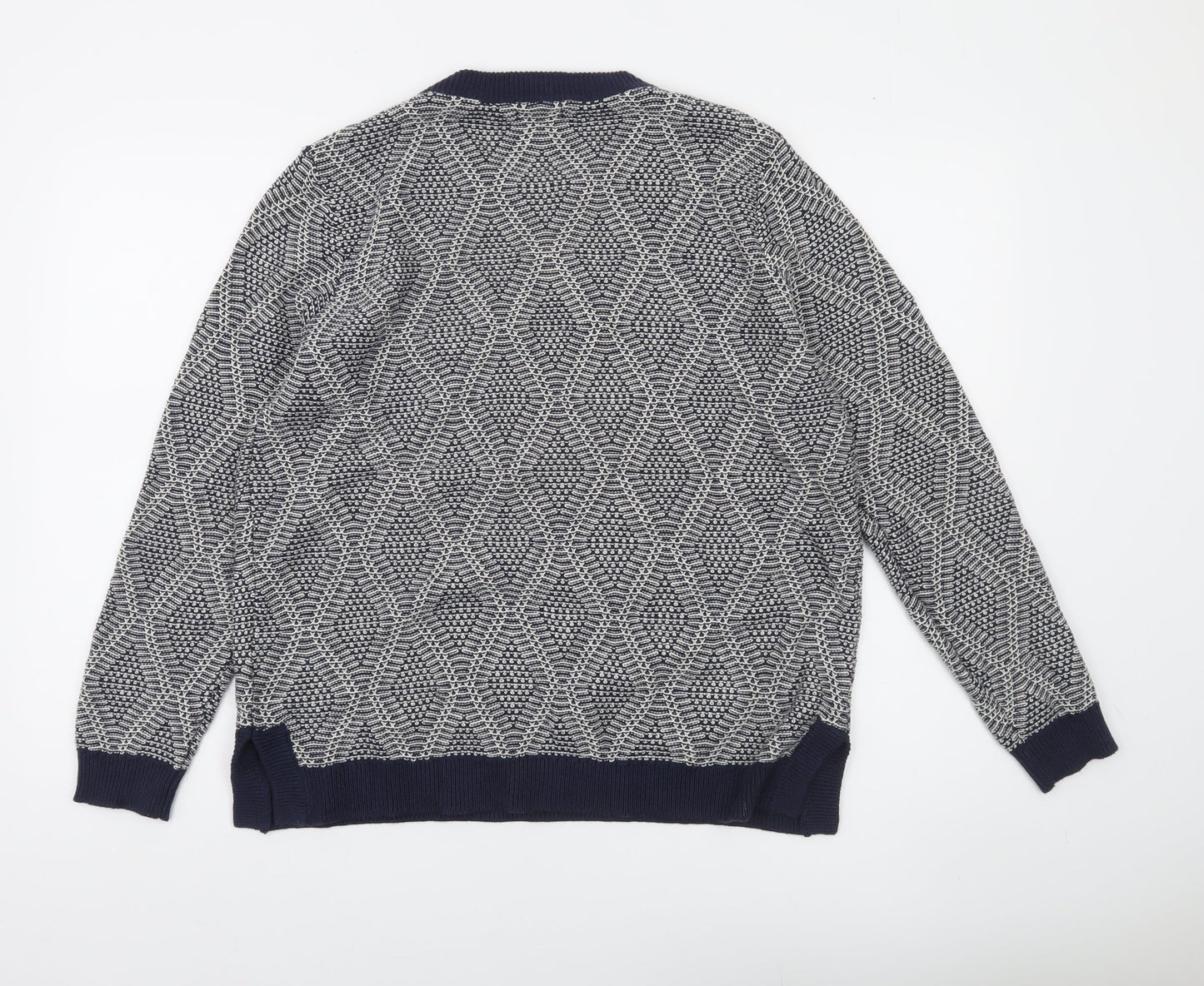 GANT Women's Blue Geometric Knit Crew Neck Jumper Size XL