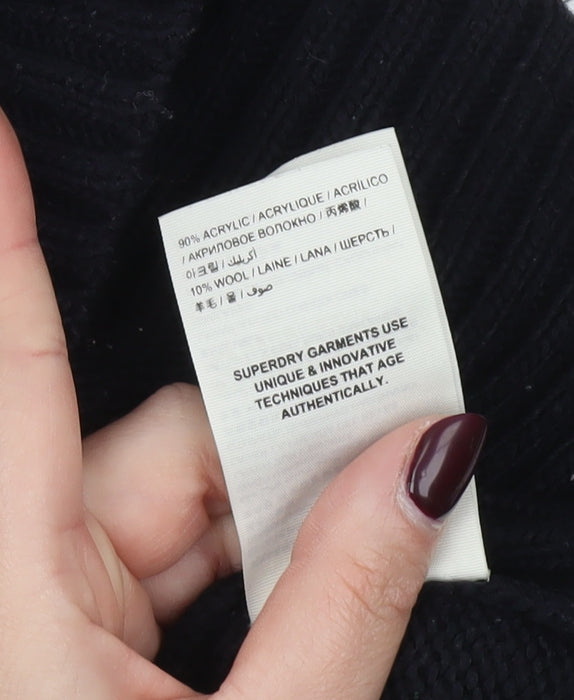 Superdry Men's Black Fair Isle Knit L Crew Neck Winter Jumper